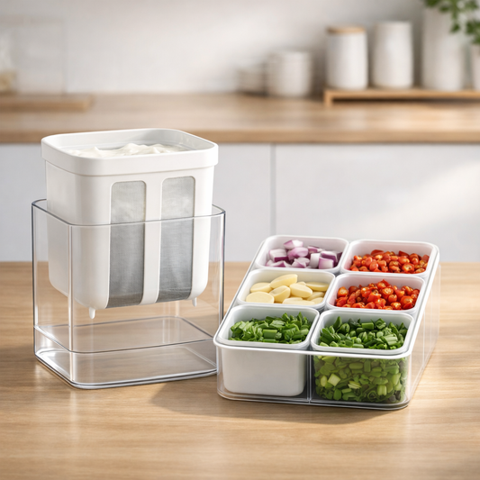 Healthy Kitchen Combo: Yogurt & Curd Maker + 6-Grid Fridge Storage Box