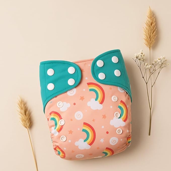 Printed Reusable Cloth Diapers for Babies | Adjustable | 4 Diapers + Inserts