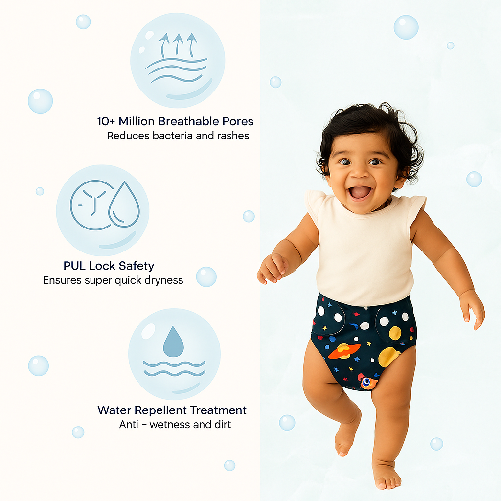 Printed Reusable Adjustable Cloth Diapers for Babies with Inserts - Pack of 2