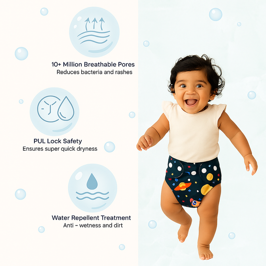 Printed Reusable Adjustable Cloth Diapers for Babies with Inserts - Pack of 2