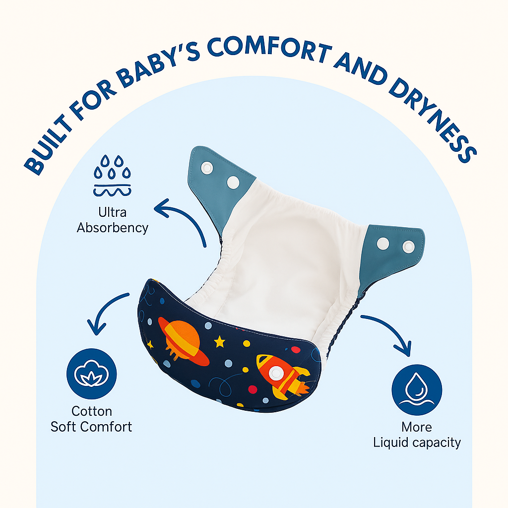 Printed Reusable Adjustable Cloth Diapers for Babies with Inserts - Pack of 2