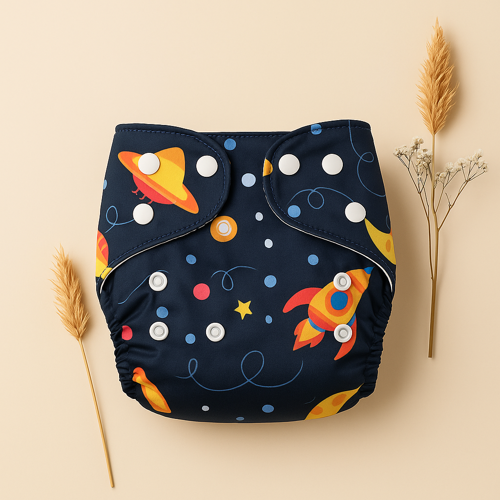 Printed Reusable Adjustable Cloth Diapers for Babies with Inserts - Pack of 2