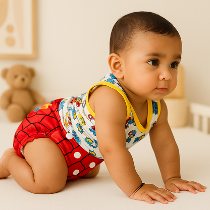 Premium Printed Reusable Baby Cloth Diaper with Built-In Insert - Pack of 2