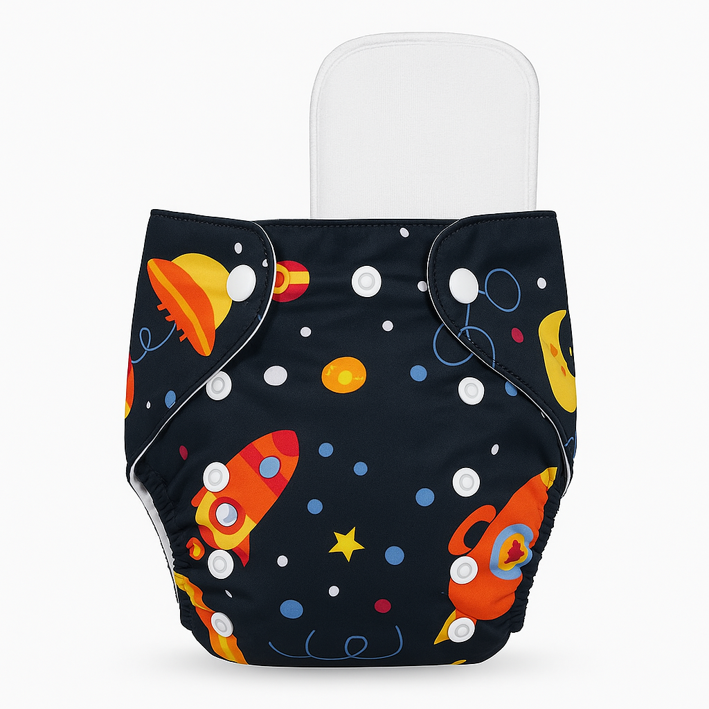Printed Reusable Adjustable Cloth Diapers for Babies with Inserts - Pack of 2