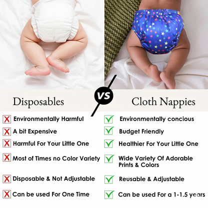 Printed Reusable Adjustable Cloth Diapers for Babies with Inserts - Pack of 2