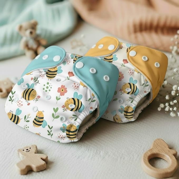Printed Reusable Cloth Diapers for Babies | Adjustable | 4 Diapers + Inserts