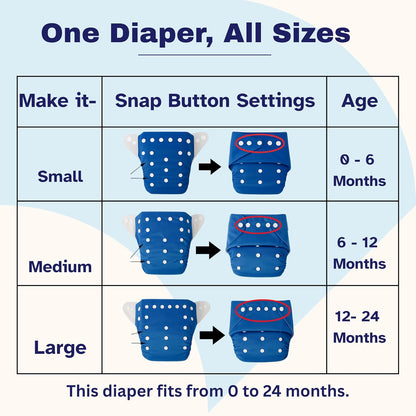 Printed Reusable Cloth Diapers for Babies | Adjustable | 4 Diapers + Inserts