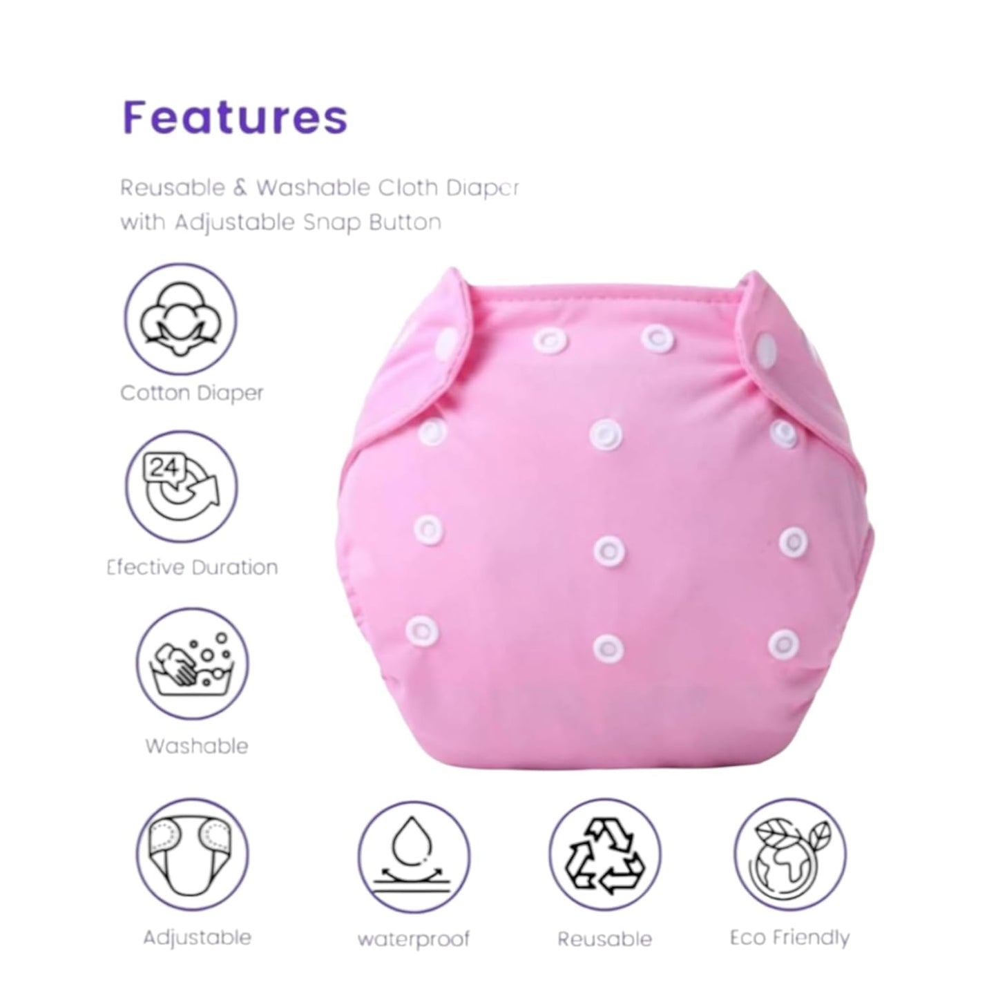Adjustable Plain Reusable Cloth Diapers for Babies (3-15 kg)